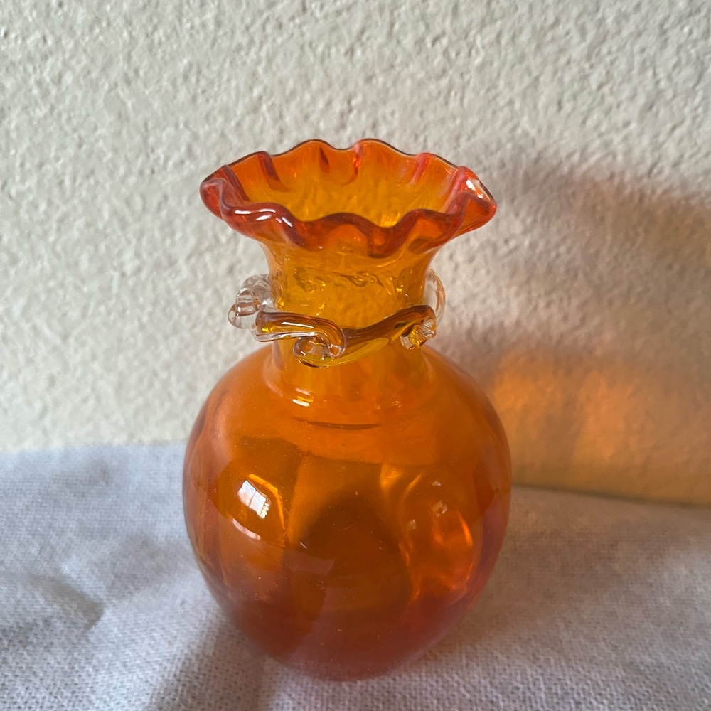 Pilgrim Amber Glass Vase hight 4”